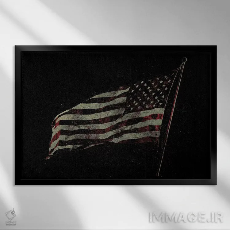 تابلو پرچم آمریکا اثر ۳۳ استخوان شکسته - نمای قابدار مشکی
