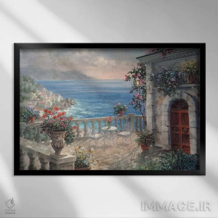 تابلو ظرافت مدیترانهای اثر نیکی بومه - نمای قابدار مشکی