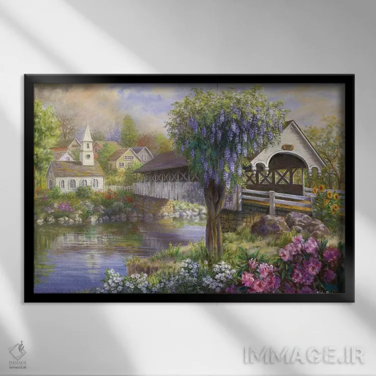 تابلو پل پوشیدهٔ خوشمنظره اثر نیکی بومه - نمای قابدار مشکی