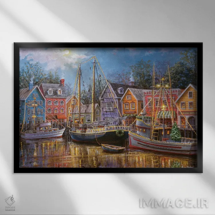 تابلو کشتیهای نورانی اثر نیکی بومه - نمای قابدار مشکی