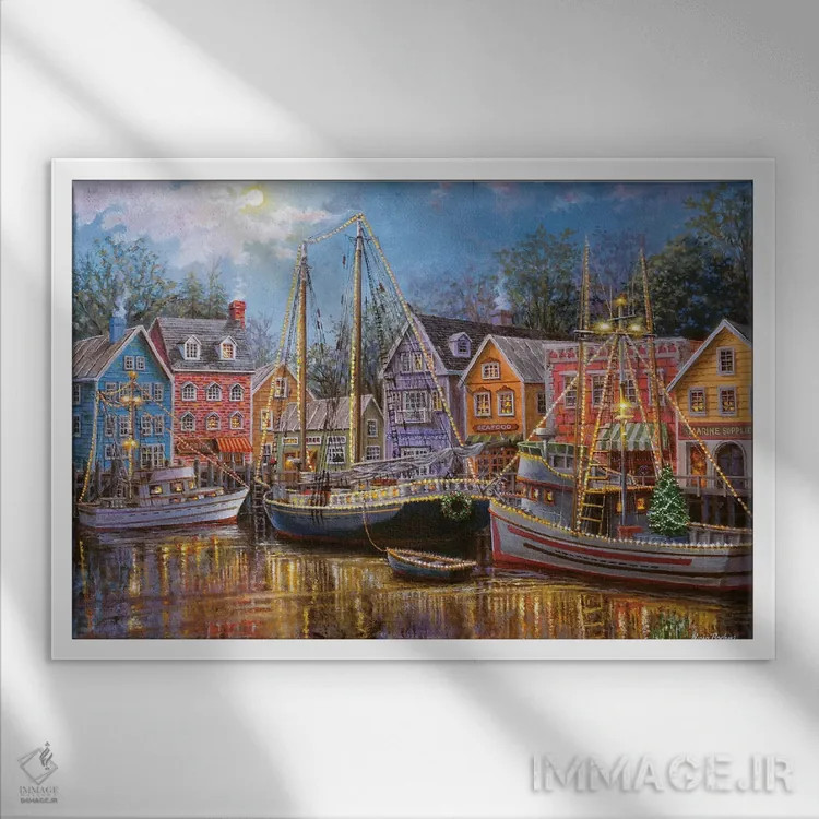 تابلو کشتیهای نورانی اثر نیکی بومه - نمای قابدار سفید