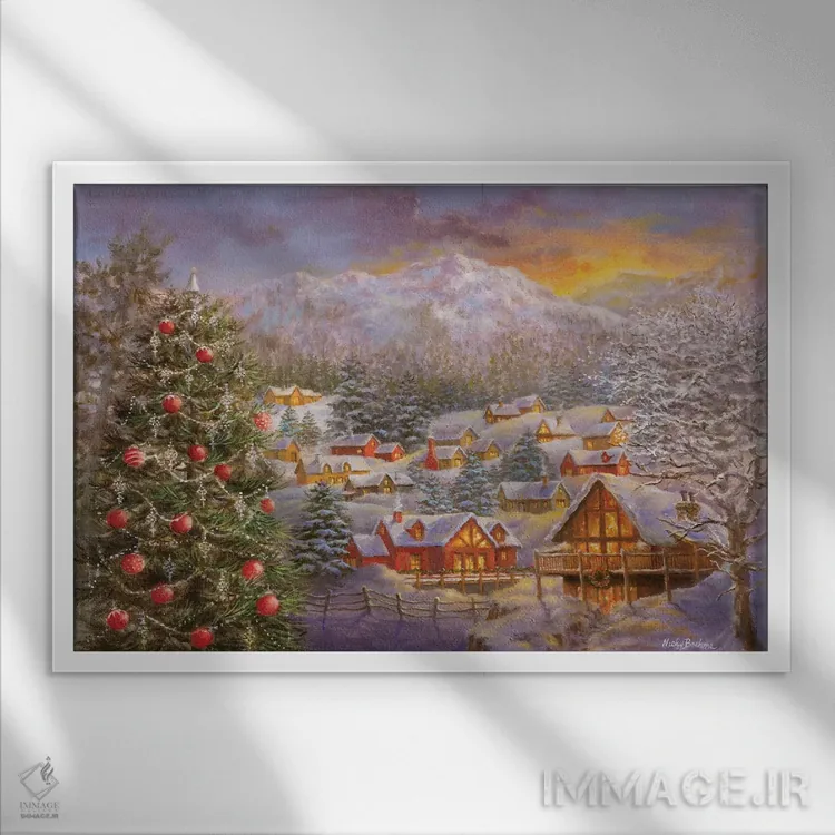 تابلو تبریکات فصلی اثر نیکی بومه - نمای قابدار سفید