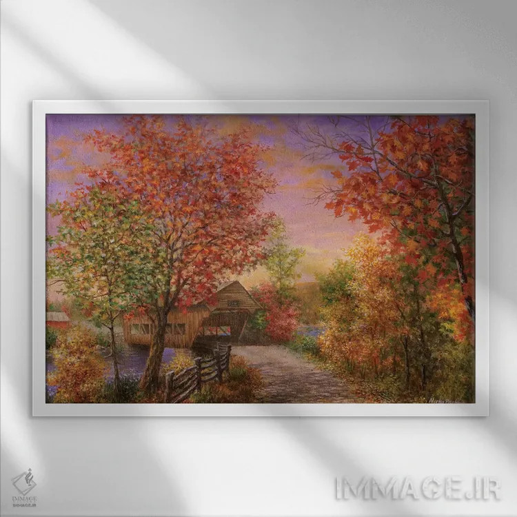 تابلو رنگ پاییزی مُد اثر نیکی بومه - نمای قابدار سفید