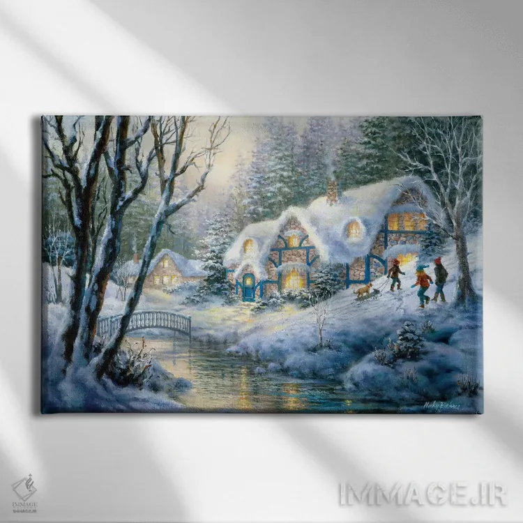 تابلو برفبازی زمستانی اثر نیکی بومه - نمای روبهرو روی دیوار