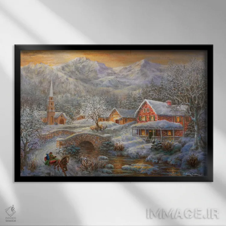 تابلو شادی زمستانی اثر نیکی بومه - نمای قابدار مشکی