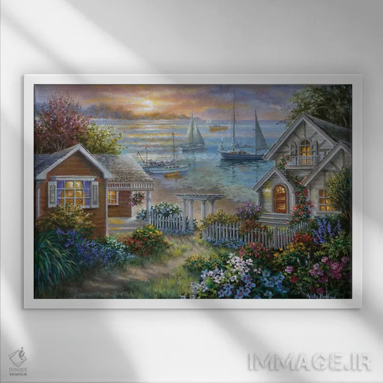 تابلو ساحل آرام اثر نیکی بومه - نمای قابدار سفید