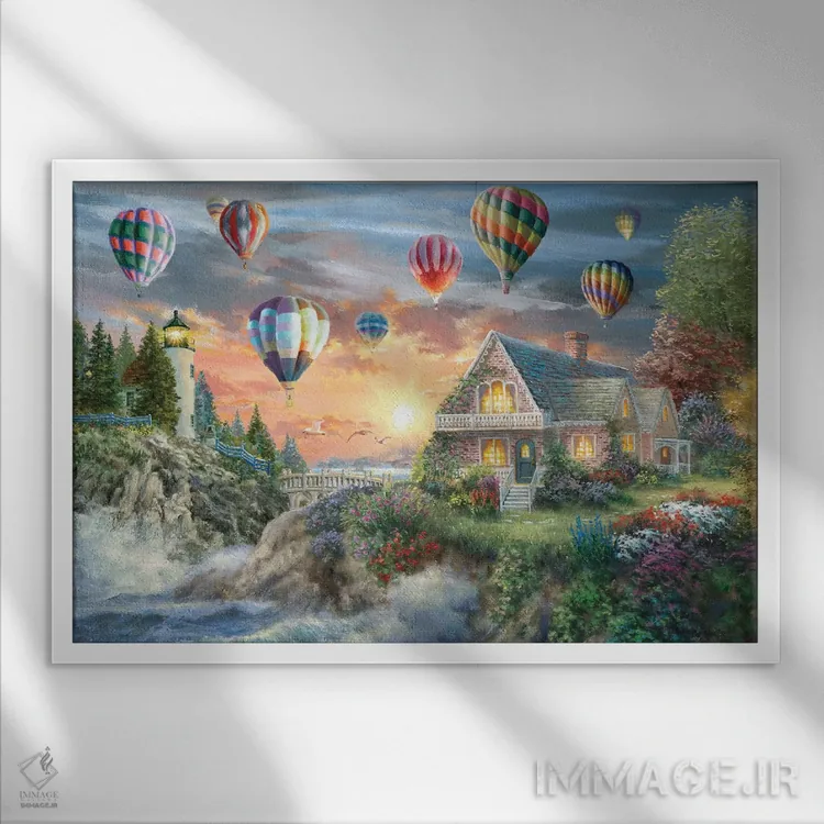 تابلو بالنها بر فراز ساحل غروب اثر نیکی بومه - نمای قابدار سفید