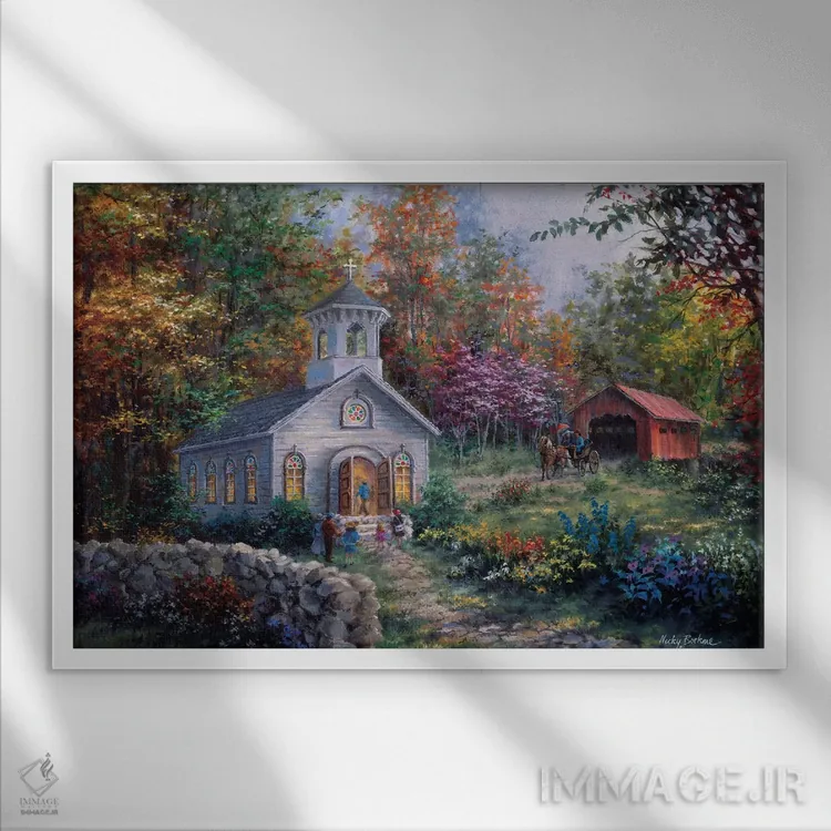 تابلو پرستش در روستا اثر نیکی بومه - نمای قابدار سفید