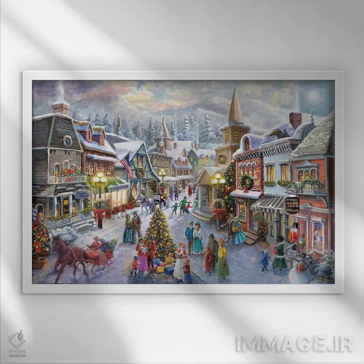تابلو روستای کریسمس ویکتوریایی اثر نیکی بومه - نمای قابدار سفید