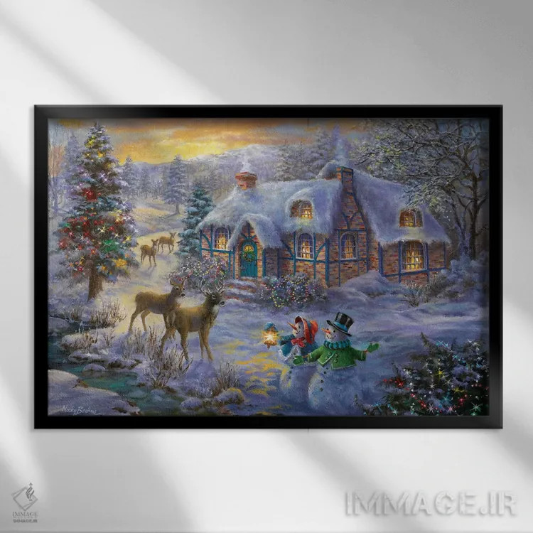 تابلو کلبهٔ کریسمس دو اثر نیکی بومه - نمای قابدار مشکی