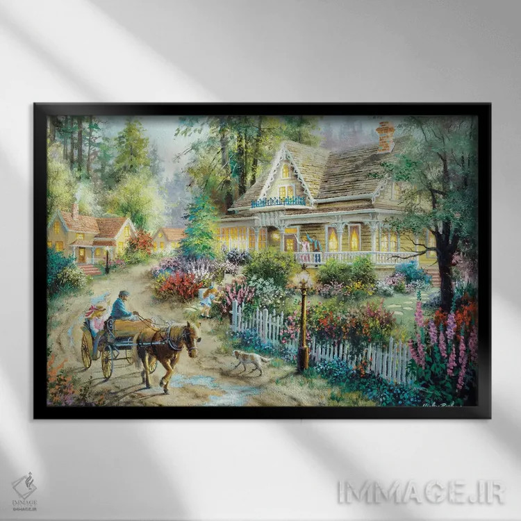 تابلو درود روستایی اثر نیکی بومه - نمای قابدار مشکی