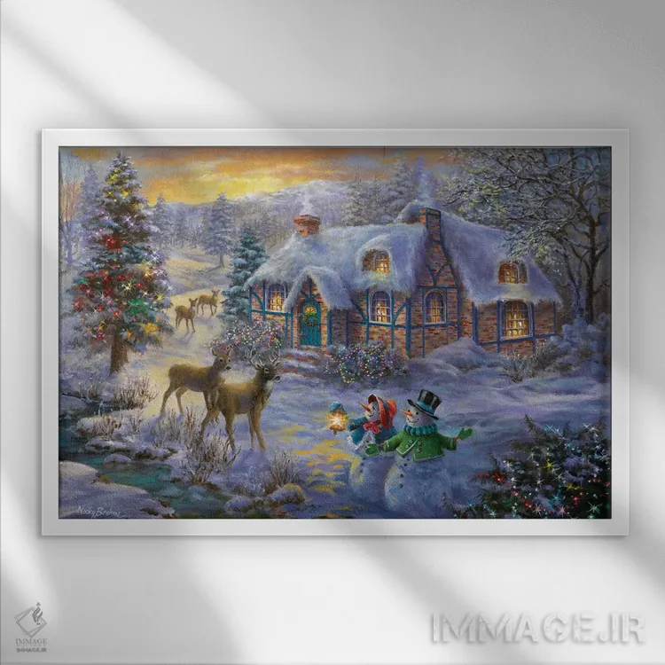 تابلو کلبهٔ کریسمس دو اثر نیکی بومه - نمای قابدار سفید