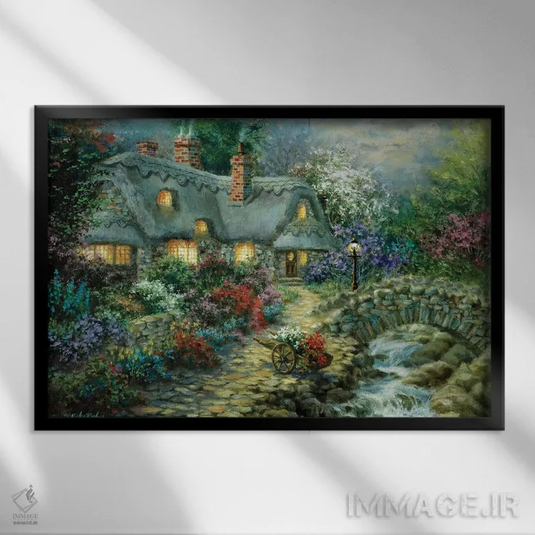 تابلو کلبهٔ روستایی اثر نیکی بومه - نمای قابدار مشکی