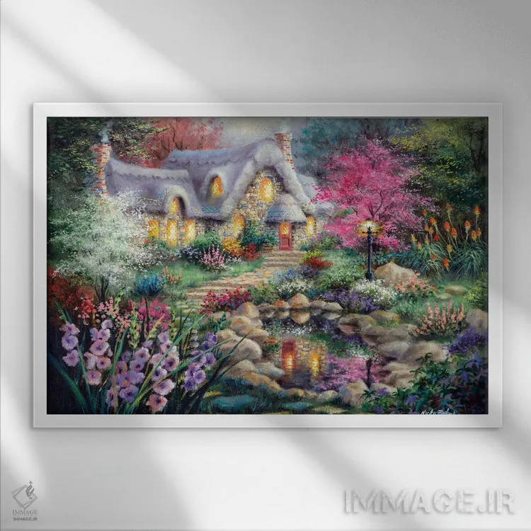 تابلو حوضچهٔ کلبه اثر نیکی بومه - نمای قابدار سفید