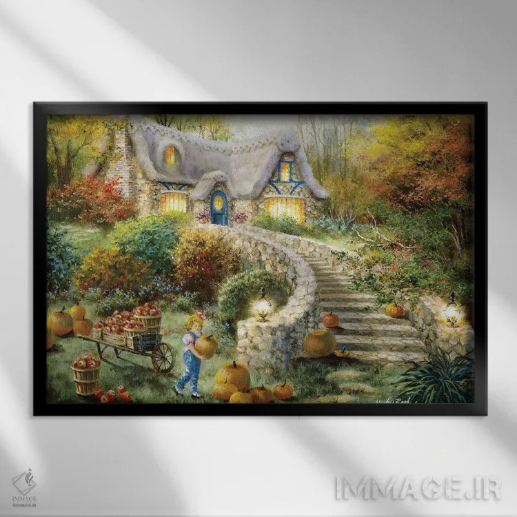 تابلو برداشت روستایی اثر نیکی بومه - نمای قابدار مشکی