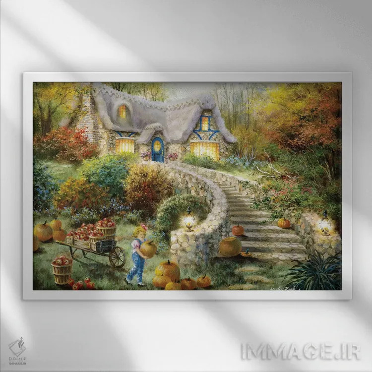 تابلو برداشت روستایی اثر نیکی بومه - نمای قابدار سفید