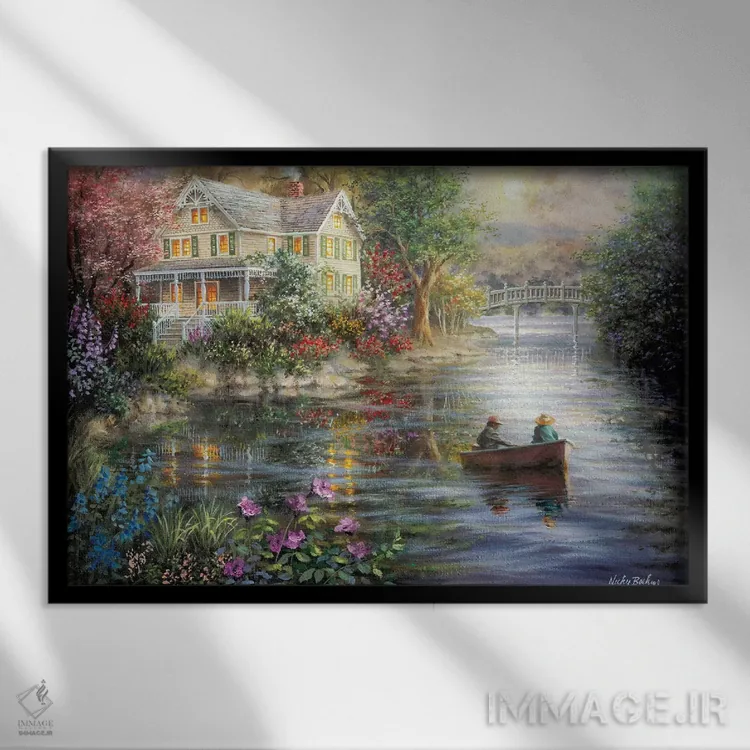 تابلو انعکاسهای غروب اثر نیکی بومه - نمای قابدار مشکی