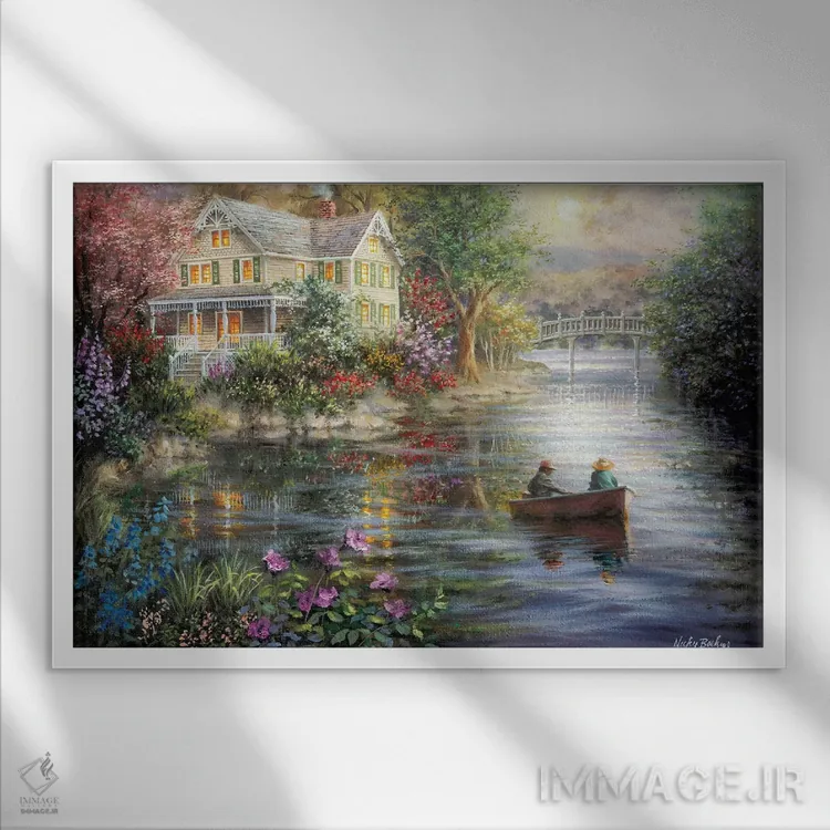 تابلو انعکاسهای غروب اثر نیکی بومه - نمای قابدار سفید