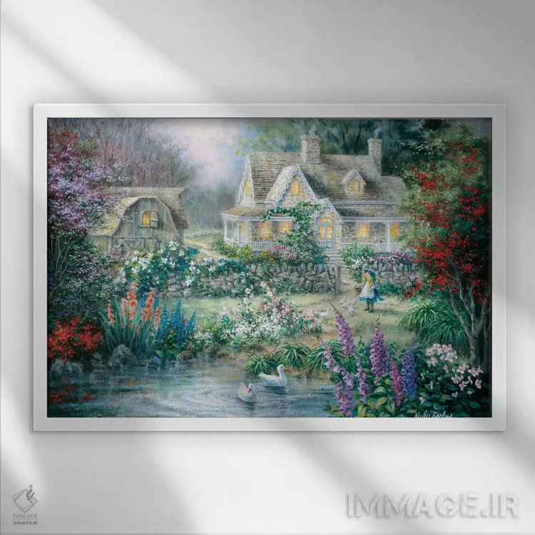 تابلو غذا دادن به غازها اثر نیکی بومه - نمای قابدار سفید