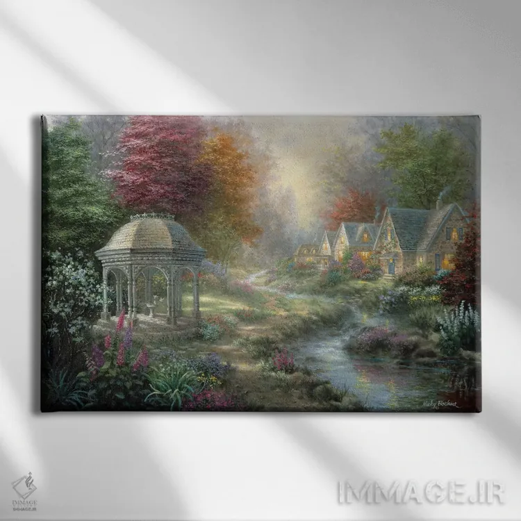 تابلو روستای آلاچیقها اثر نیکی بومه - نمای روبهرو روی دیوار