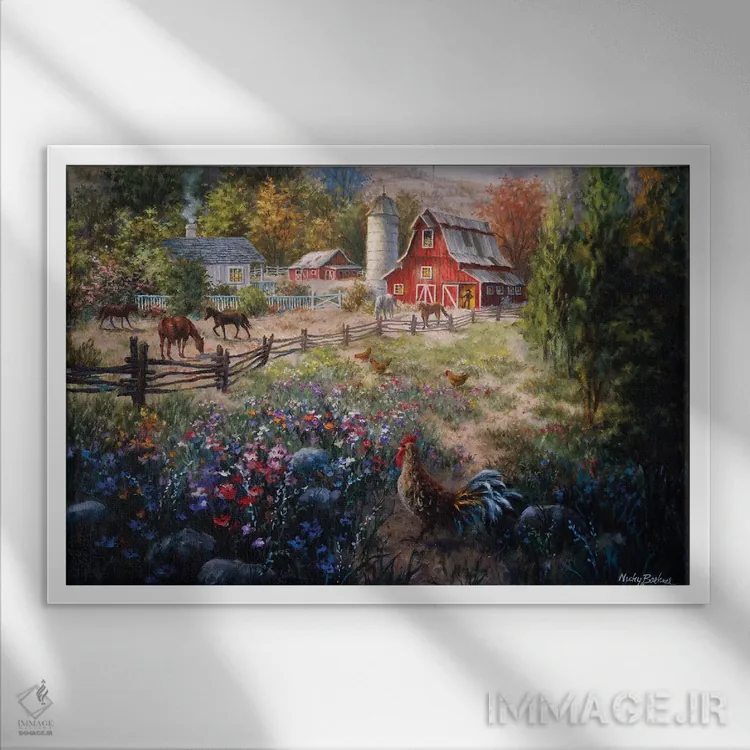 تابلو چرای زمینهای حاصلخیز اثر نیکی بومه - نمای قابدار سفید