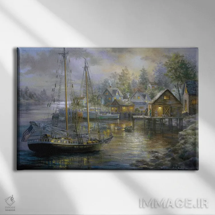 تابلو شهر بندری اثر نیکی بومه - نمای روبهرو روی دیوار