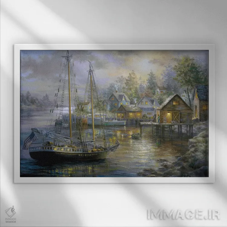 تابلو شهر بندری اثر نیکی بومه - نمای قابدار سفید