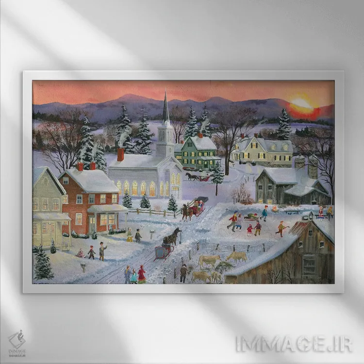 تابلو غروب زمستانی اثر باب فِر - نمای قابدار سفید