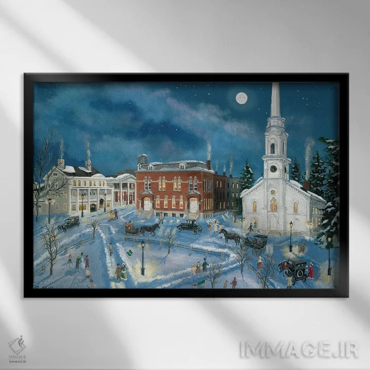 تابلو برکشایر سبز در زمستان (لی، ماساچوست) اثر باب فِر - نمای قابدار مشکی