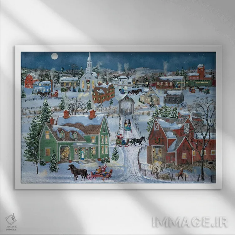 تابلو بازگشت به خانه برای کریسمس اثر باب فِر - نمای قابدار سفید