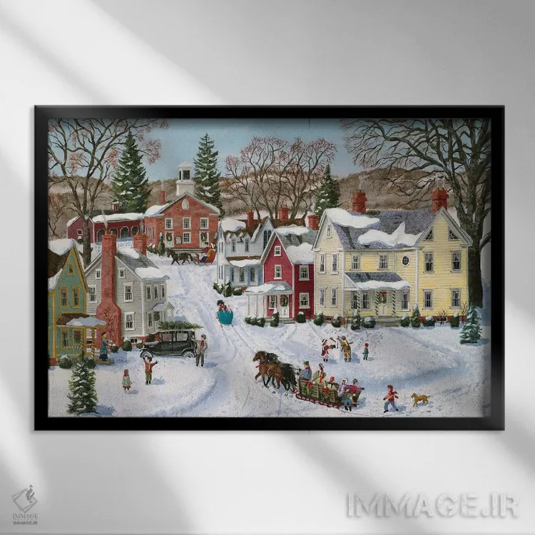 تابلو سورتمهٔ کریسمسی اثر باب فِر - نمای قابدار مشکی