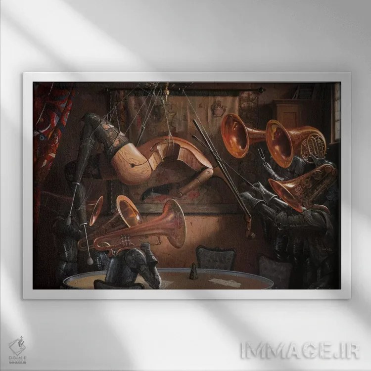 تابلو سرناد با سازهای زهی اثر آدریان بوردَا - نمای قابدار سفید