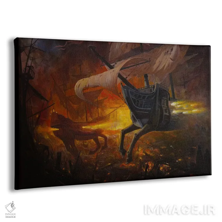تابلو کشتیهای جنگی اسپانیایی در آتش اثر آدریان بوردَا - نمای پرسپکتیو محصول