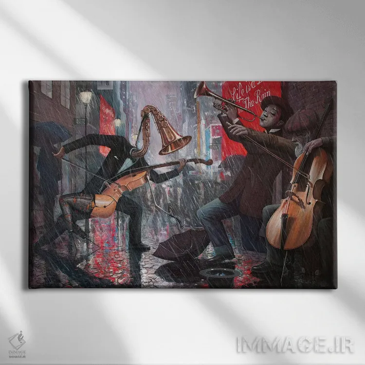 تابلو زندگی رقصی زیر باران است (قسمت پنجم) اثر آدریان بوردَا - نمای روبهرو روی دیوار