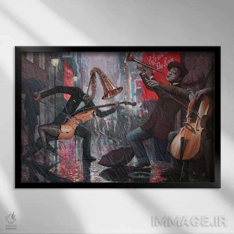 تابلو زندگی رقصی زیر باران است (قسمت پنجم) اثر آدریان بوردَا - نمای قابدار مشکی