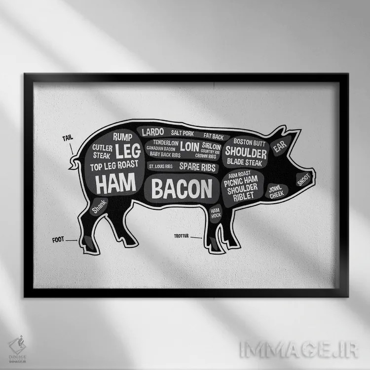 تابلو طرح قصابی خوک اثر پرینتهای بنتون پارک (استودیو/گالری هنری) - نمای قابدار مشکی