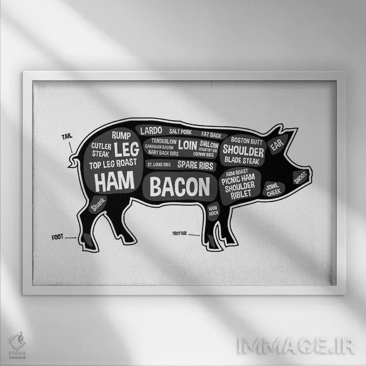 تابلو طرح قصابی خوک اثر پرینتهای بنتون پارک (استودیو/گالری هنری) - نمای قابدار سفید