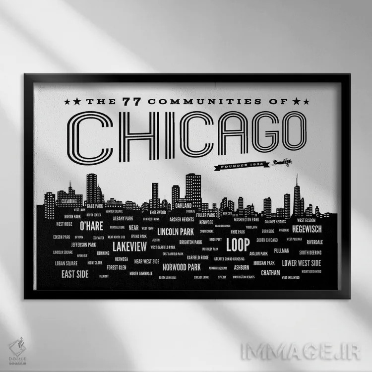 تابلو اجتماعات شیکاگو اثر پرینتهای بنتون پارک (استودیو/گالری هنری) - نمای قابدار مشکی