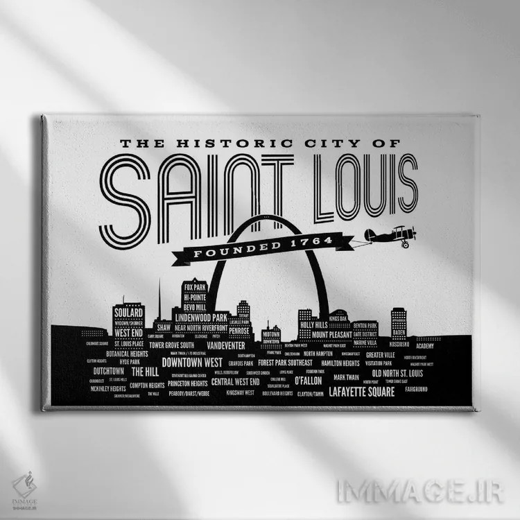 تابلو خط افق محلههای سنت لوئیس اثر پرینتهای بنتون پارک (استودیو/گالری هنری) - نمای روبهرو روی دیوار