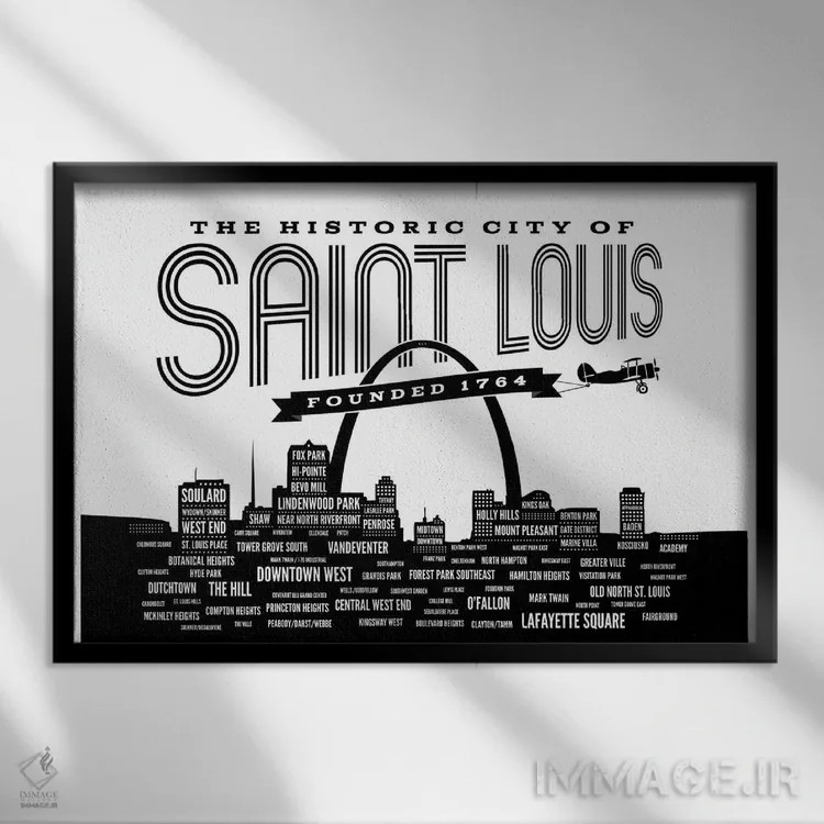 تابلو خط افق محلههای سنت لوئیس اثر پرینتهای بنتون پارک (استودیو/گالری هنری) - نمای قابدار مشکی