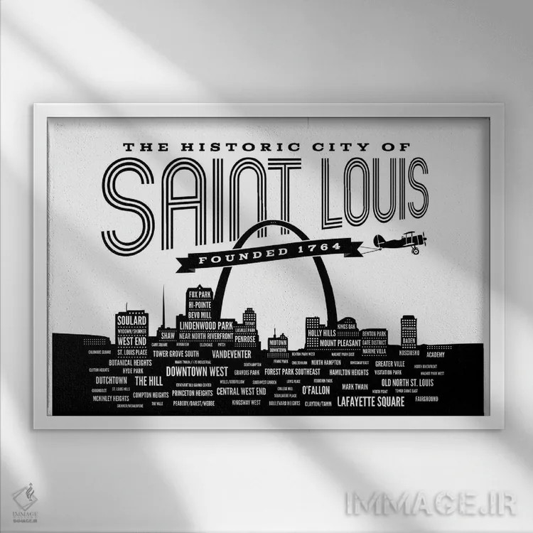 تابلو خط افق محلههای سنت لوئیس اثر پرینتهای بنتون پارک (استودیو/گالری هنری) - نمای قابدار سفید