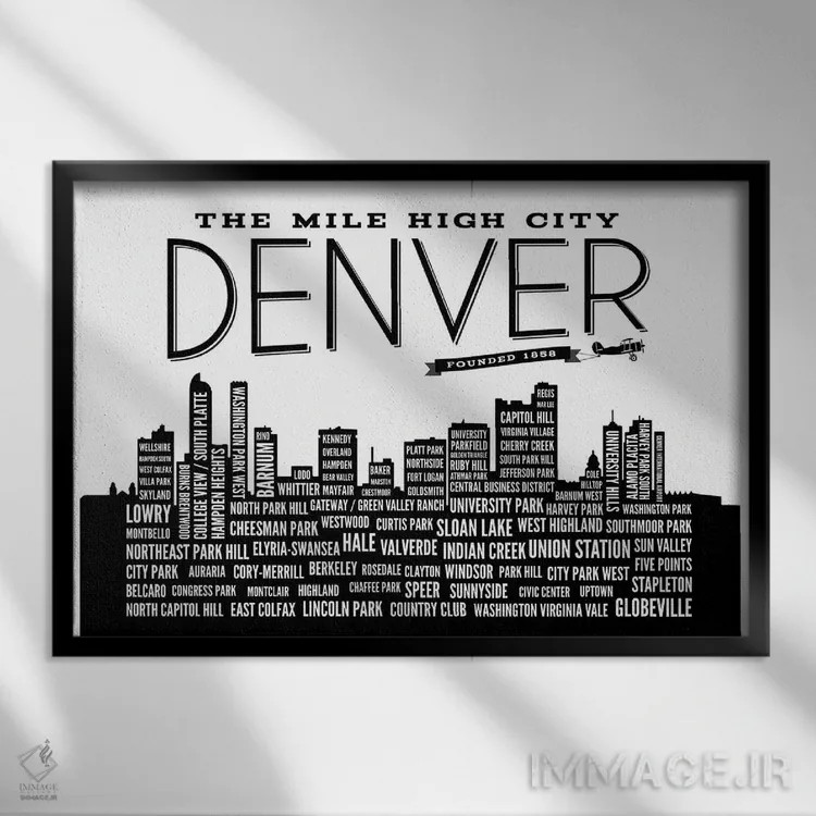 تابلو منظرهٔ محلههای دنور اثر پرینتهای بنتون پارک (استودیو/گالری هنری) - نمای قابدار مشکی