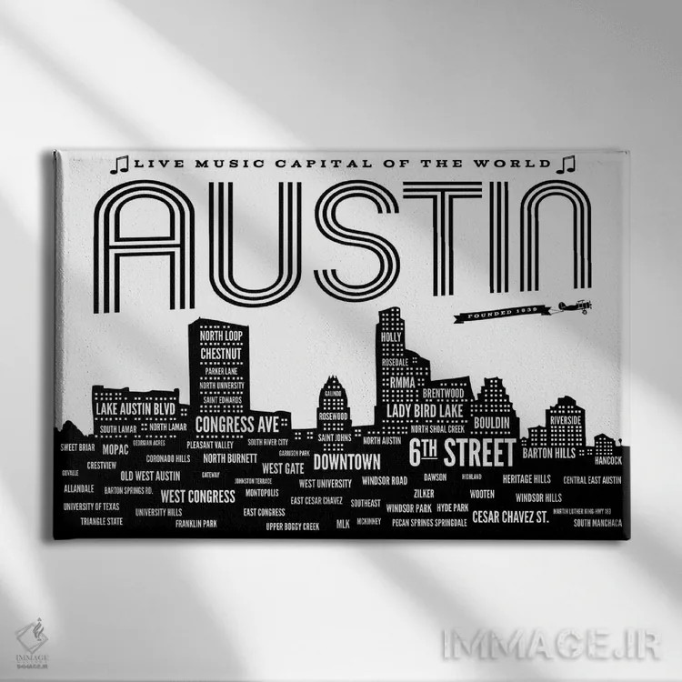 تابلو محلههای آستین اثر پرینتهای بنتون پارک (استودیو/گالری هنری) - نمای روبهرو روی دیوار