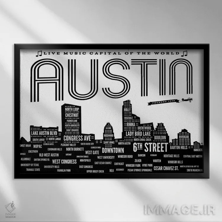 تابلو محلههای آستین اثر پرینتهای بنتون پارک (استودیو/گالری هنری) - نمای قابدار مشکی