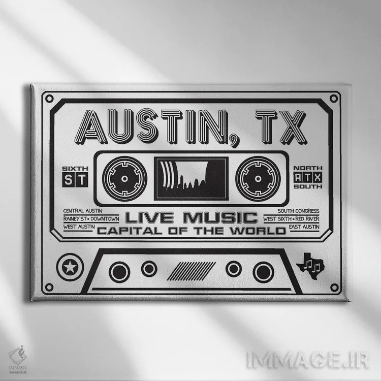 تابلو کاست آستین تگزاس اثر پرینتهای بنتون پارک (استودیو/گالری هنری) - نمای روبهرو روی دیوار