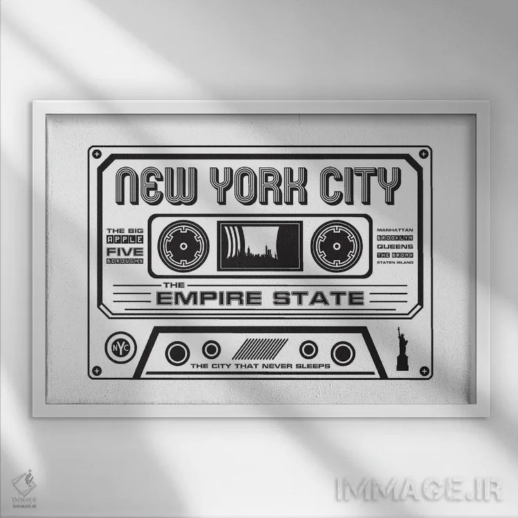 تابلو کاست شهر نیویورک اثر پرینتهای بنتون پارک (استودیو/گالری هنری) - نمای قابدار سفید