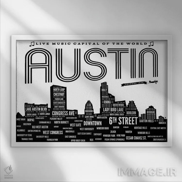 تابلو محلههای آستین اثر پرینتهای بنتون پارک (استودیو/گالری هنری) - نمای قابدار سفید