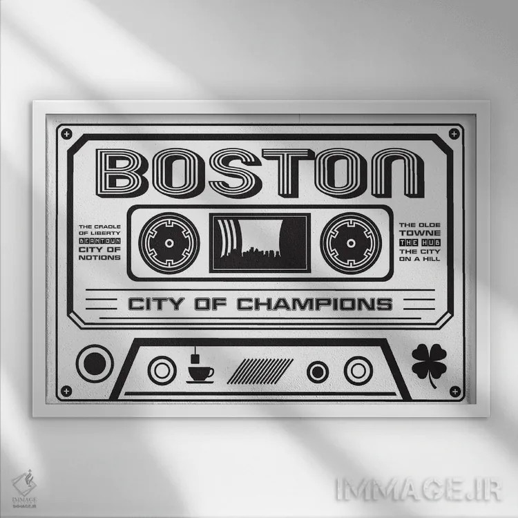 تابلو کاست بوستون اثر پرینتهای بنتون پارک (استودیو/گالری هنری) - نمای قابدار سفید