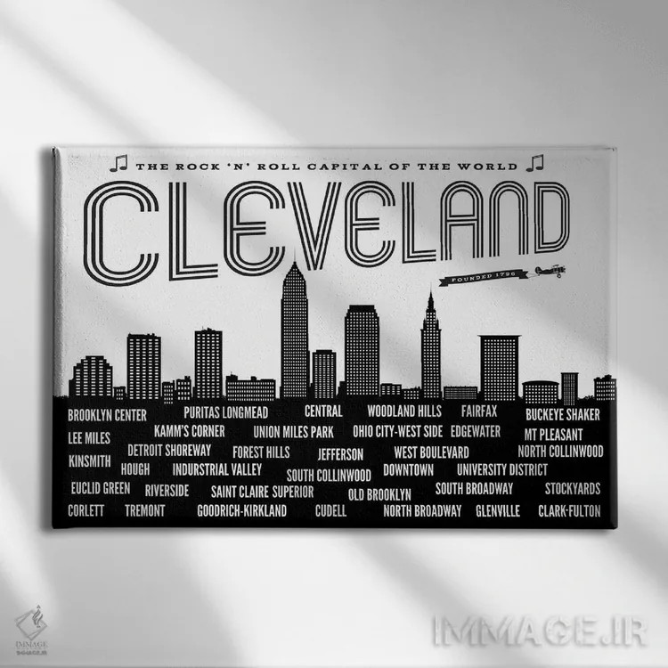 تابلو محلههای کلیولند اثر پرینتهای بنتون پارک (استودیو/گالری هنری) - نمای روبهرو روی دیوار