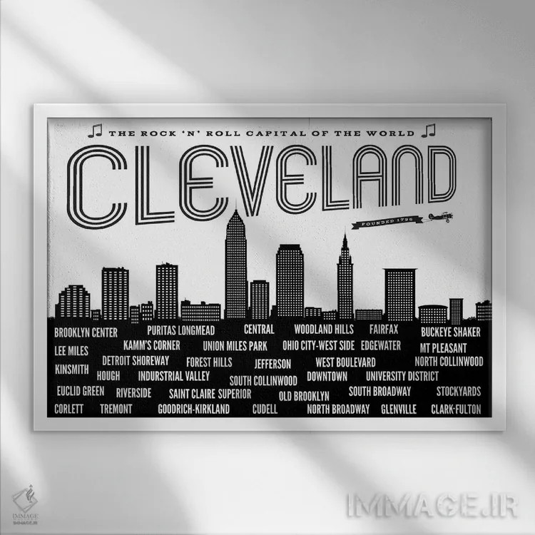 تابلو محلههای کلیولند اثر پرینتهای بنتون پارک (استودیو/گالری هنری) - نمای قابدار سفید